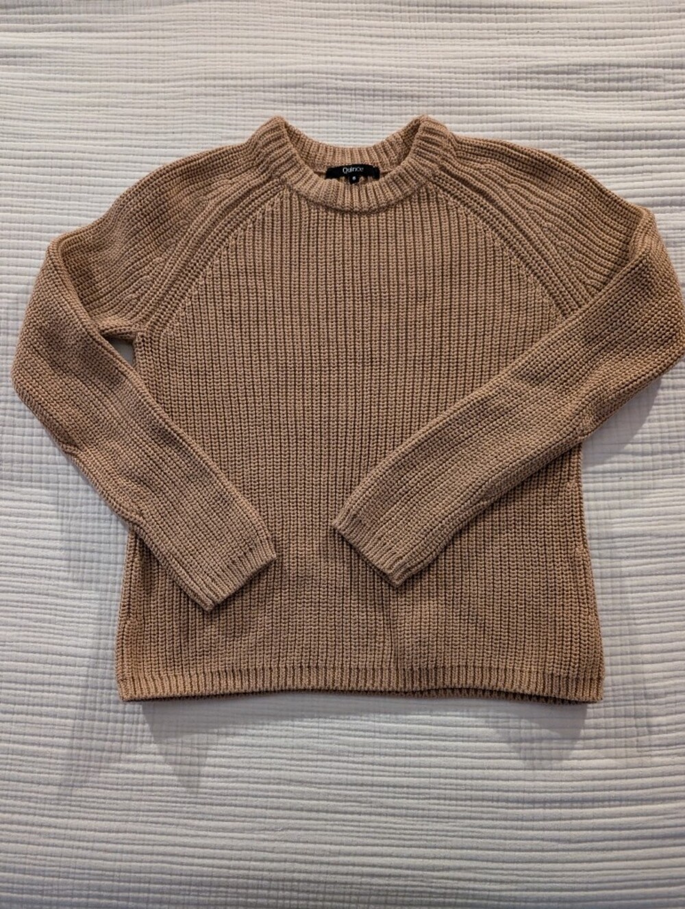 Quince Camel 100% Cotton Fisherman Crewneck Sweater